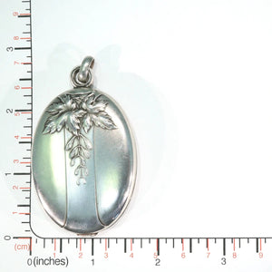 French Silver Art Nouveau Slide Locket Mirror Pendant Maple Leaf