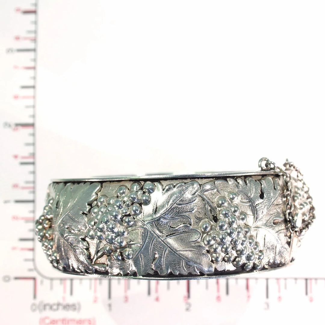 French Silver Bangle Bracelet with Grape Motif