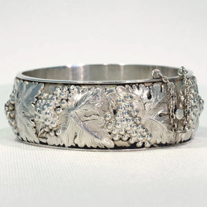 French Silver Bangle Bracelet with Grape Motif