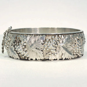 French Silver Bangle Bracelet with Grape Motif