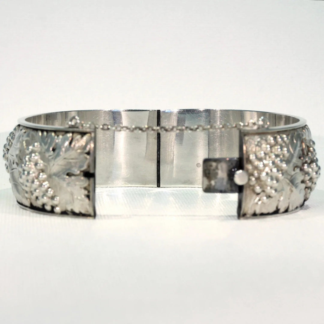 French Silver Bangle Bracelet with Grape Motif