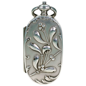 French Silver Sovereign Case Pendant with Mistletoe Motif Art Nouveau