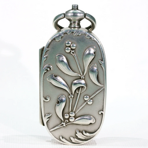 French Silver Sovereign Case Pendant with Mistletoe Motif Art Nouveau