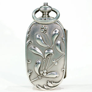 French Silver Sovereign Case Pendant with Mistletoe Motif Art Nouveau