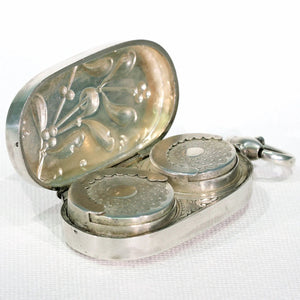 French Silver Sovereign Case Pendant with Mistletoe Motif Art Nouveau