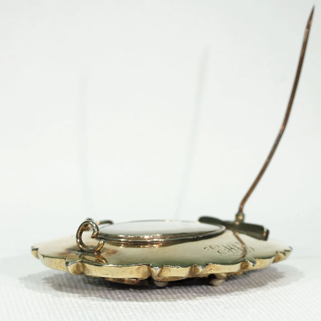 Georgian Black Enamel Pearl Diamond Memorial Brooch Pin in 15k Gold