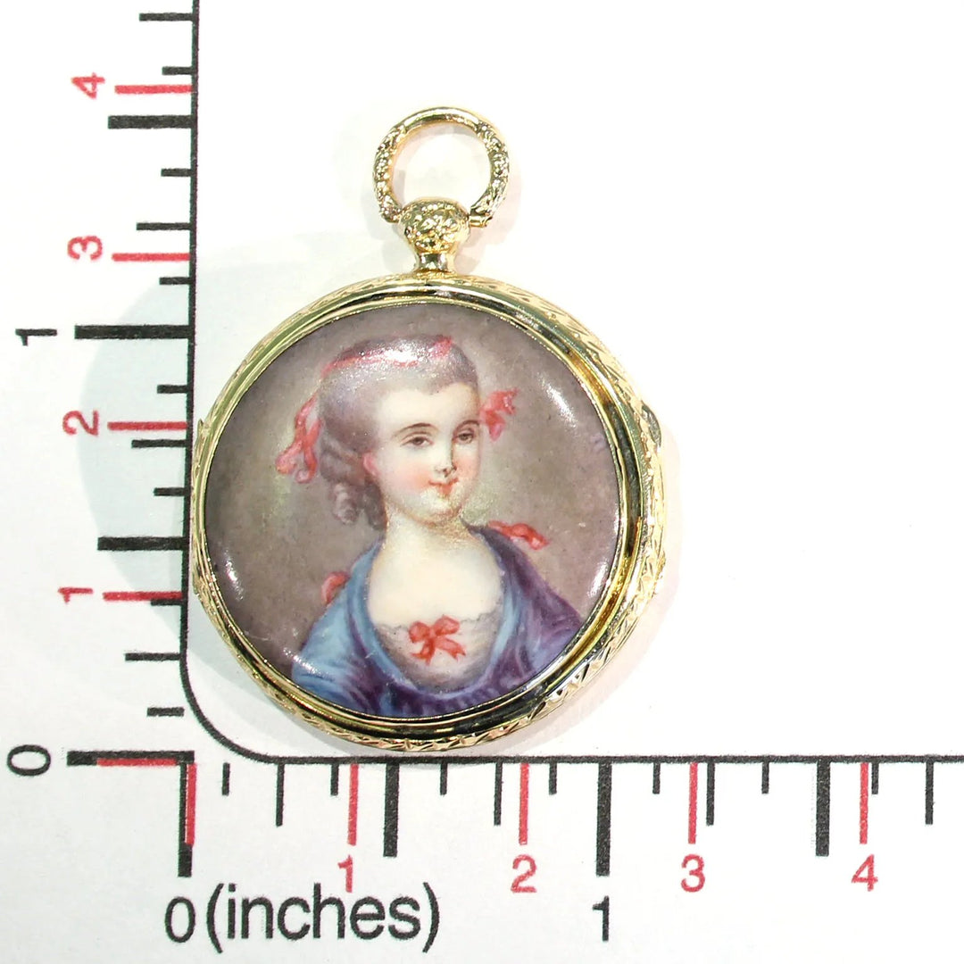 Georgian Enamel Portrait Locket Pendant 18k Gold