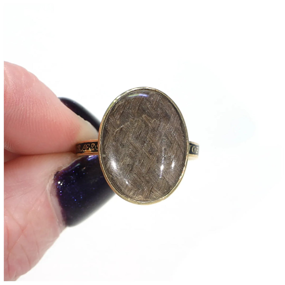 Georgian Memorial Ring 18k Gold Hair Enamel Memento Mori 1788