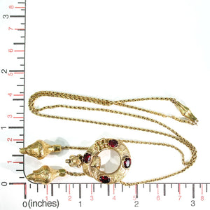 Georgian Necklace with Garnet Slide Pendant 15k Gold