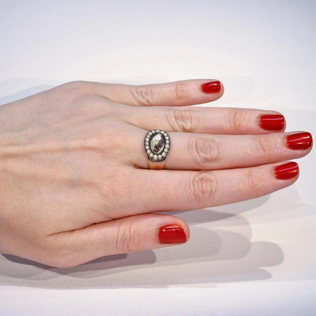 Georgian Pearl Hair Memorial Ring Dated 1801
