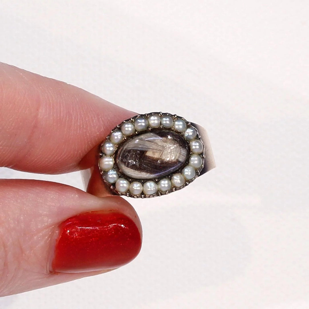 Georgian Pearl Hair Memorial Ring Dated 1801