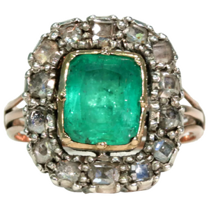 Georgian Untreated Emerald Diamond Ring c. 1720