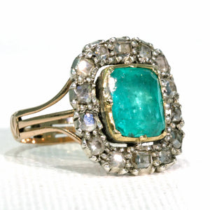 Georgian Untreated Emerald Diamond Ring c. 1720