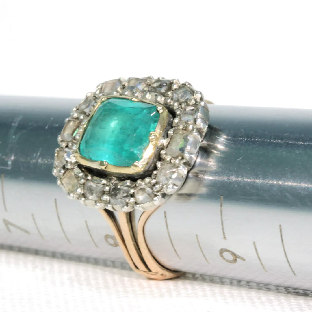 Georgian Untreated Emerald Diamond Ring c. 1720