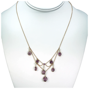 Gold Arts and Crafts Amethyst Pearl Drop Necklace