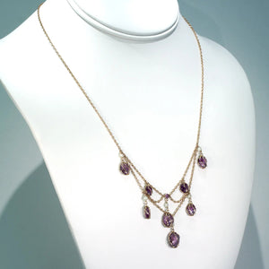 Gold Arts and Crafts Amethyst Pearl Drop Necklace