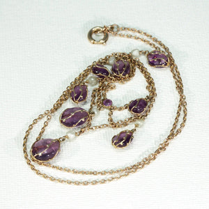 Gold Arts and Crafts Amethyst Pearl Drop Necklace