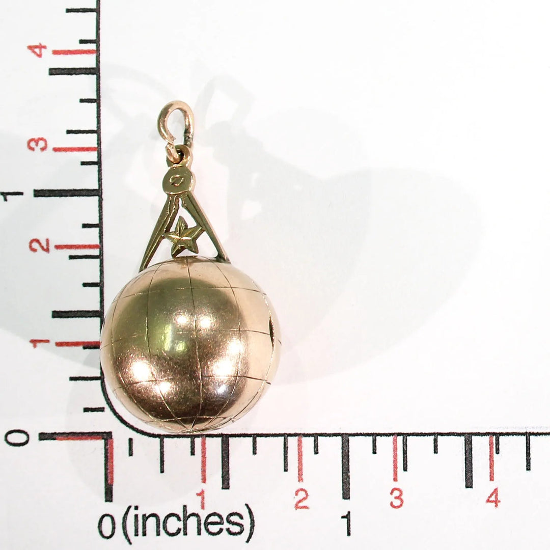 Gold Victorian Masonic Globe and Compass Fob Pendant