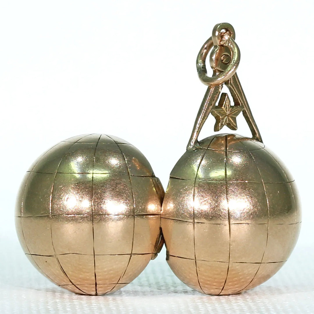 Gold Victorian Masonic Globe and Compass Fob Pendant