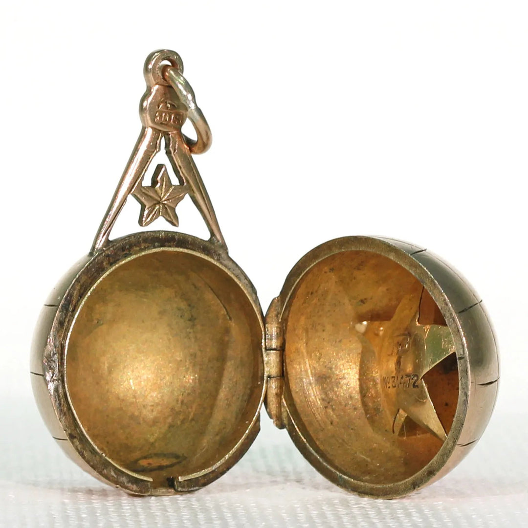 Gold Victorian Masonic Globe and Compass Fob Pendant