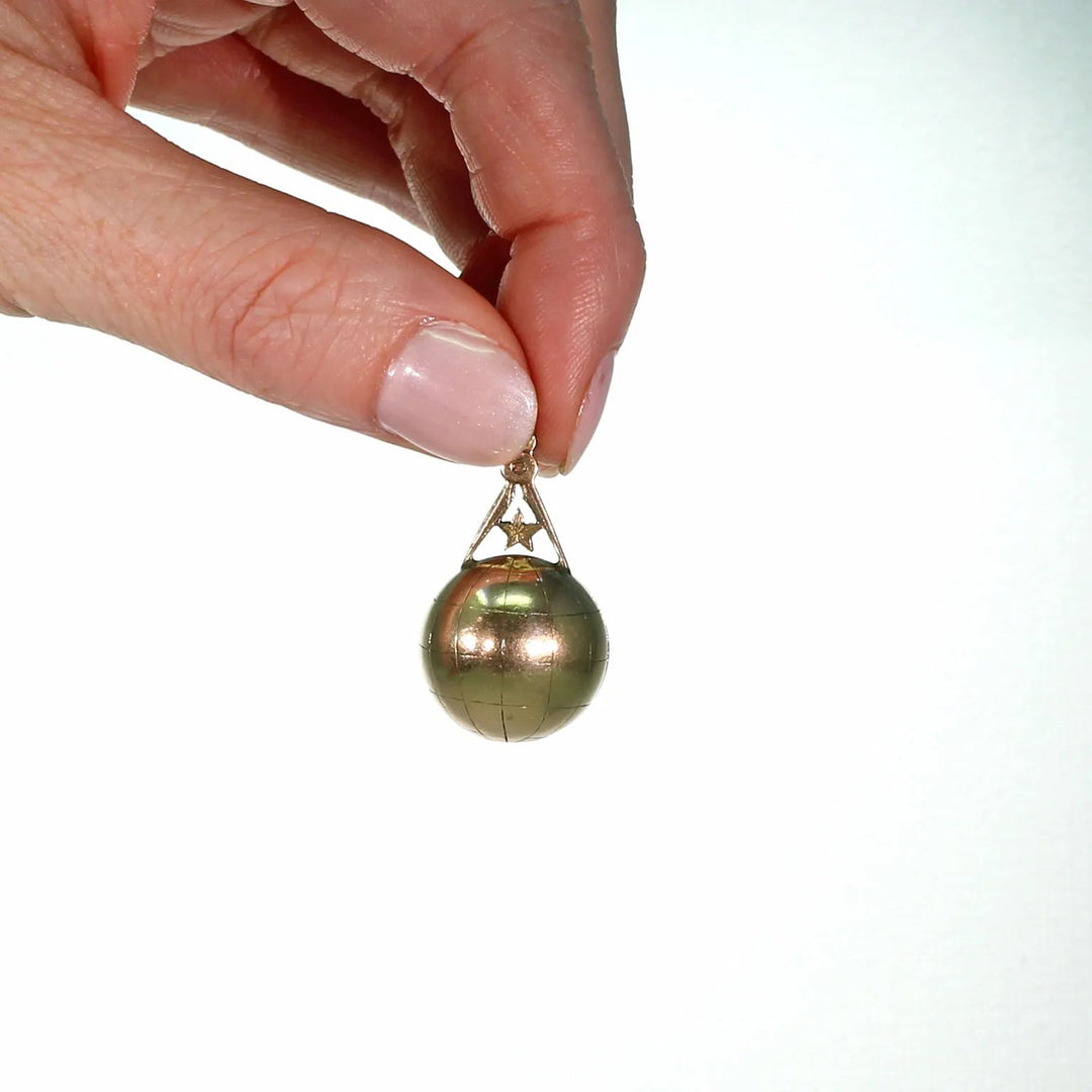 Gold Victorian Masonic Globe and Compass Fob Pendant