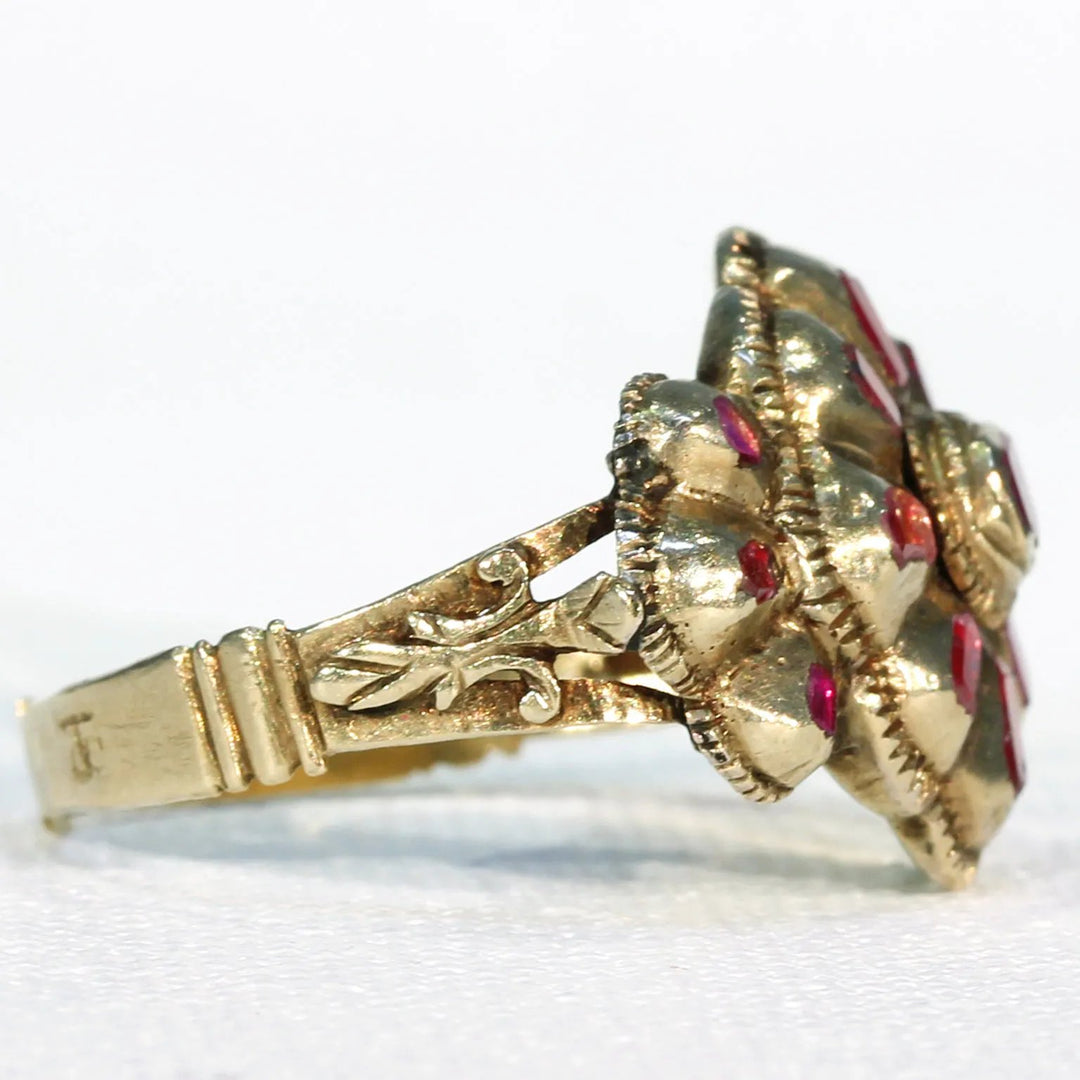 Rare Iberian 18th Century Ruby Spinel Ring 14k Gold