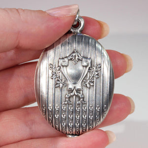 Antique French Silver Slide Locket Pendant Mirror and Frame