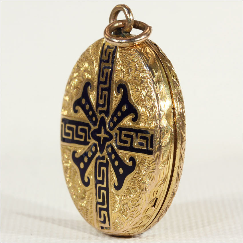 Victorian Enameled 15k Gold Locket, Dated 1867