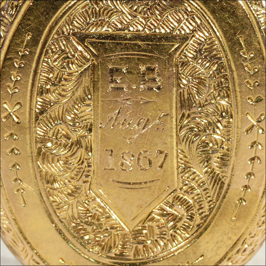 Victorian Enameled 15k Gold Locket, Dated 1867