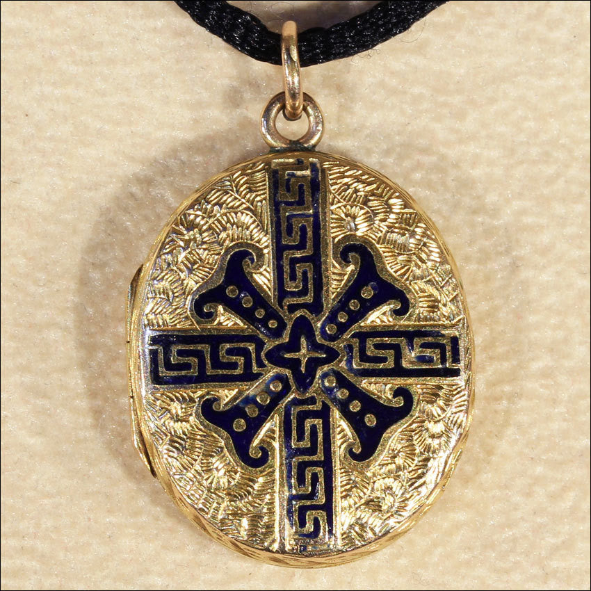 Victorian Enameled 15k Gold Locket, Dated 1867