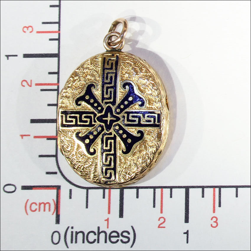 Victorian Enameled 15k Gold Locket, Dated 1867