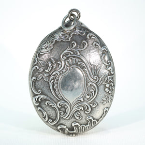 French Silver Repousse Compact Slide Locket Pendant Antique