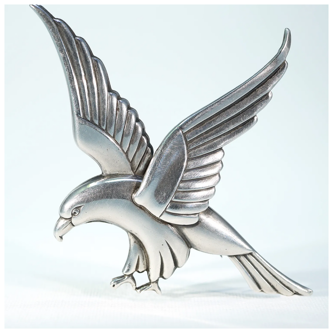 Large Silver Art Deco Bird Brooch Coro 1940s after Jensen