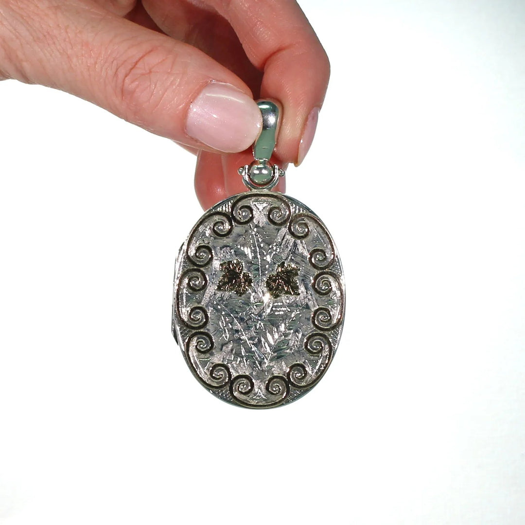 Large Sterling Silver Victorian Locket Pendant Gold Accents
