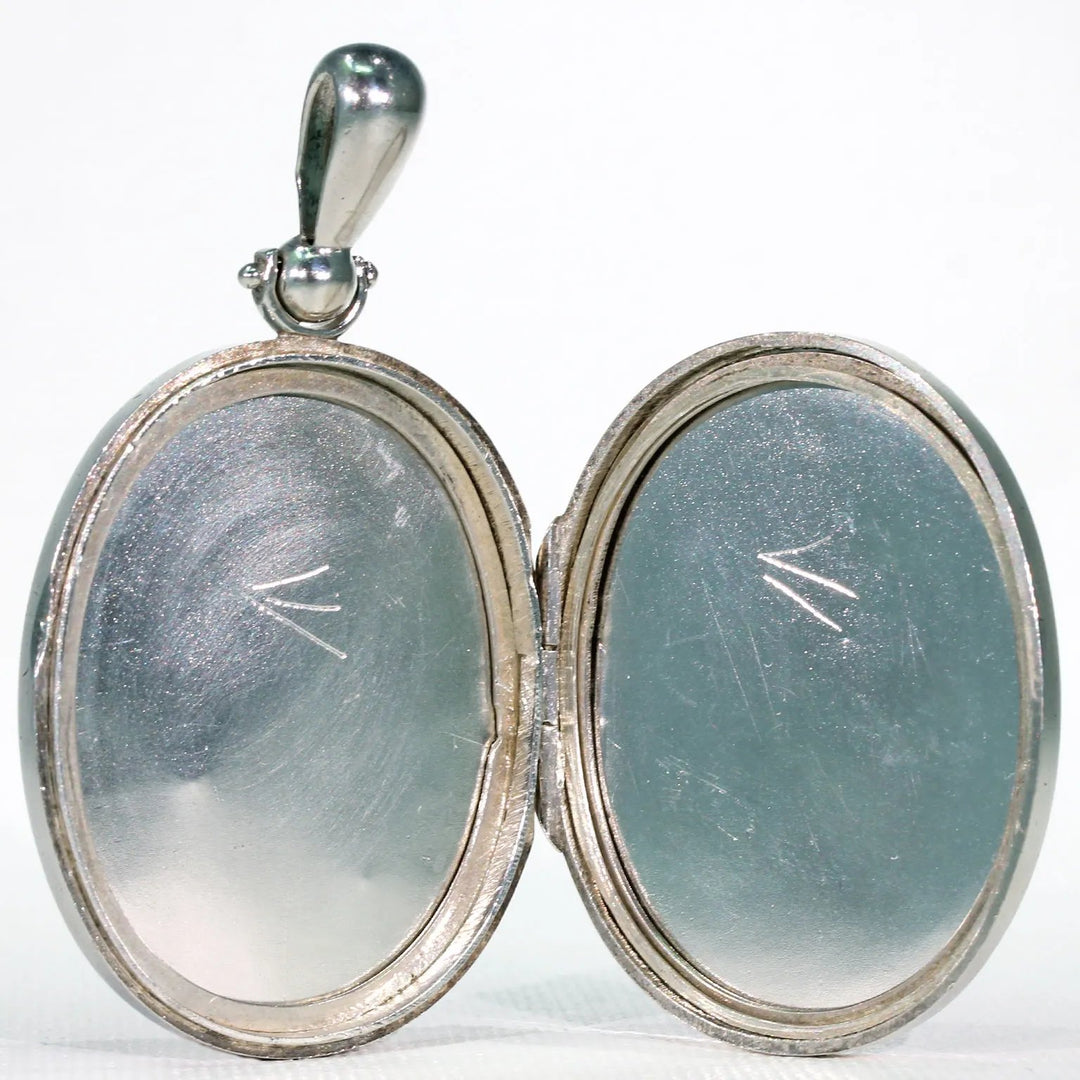 Large Sterling Silver Victorian Locket Pendant Gold Accents