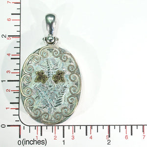 Large Sterling Silver Victorian Locket Pendant Gold Accents