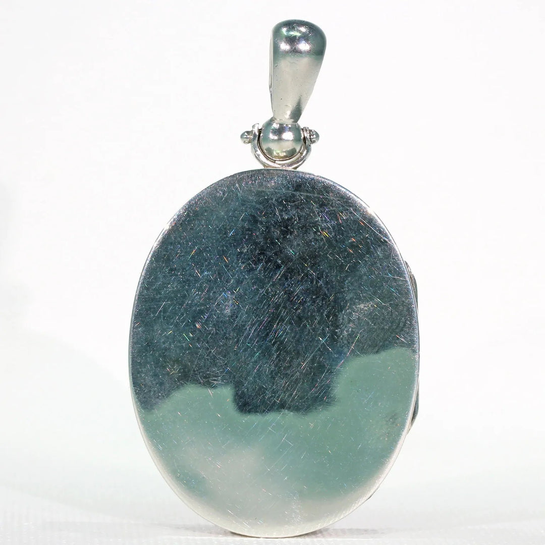 Large Sterling Silver Victorian Locket Pendant Gold Accents
