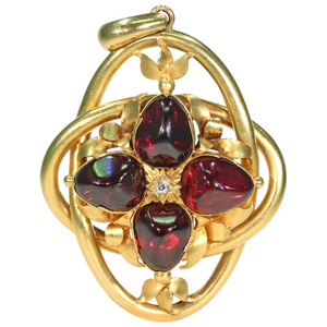 Large Victorian Garnet Diamond Gold Pendant Locket Backed
