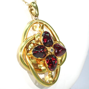 Large Victorian Garnet Diamond Gold Pendant Locket Backed