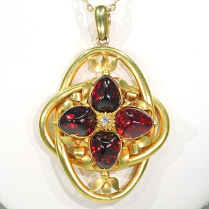 Large Victorian Garnet Diamond Gold Pendant Locket Backed