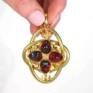 Large Victorian Garnet Diamond Gold Pendant Locket Backed