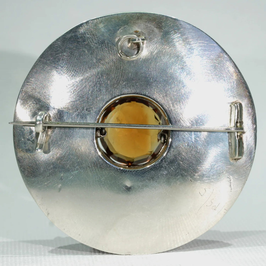 Large Victorian Scottish Inlaid Pebble Brooch Sterling Silver
