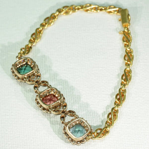 Late Victorian Gemstone Diamond Bracelet 18k Gold Tourmaline Aquamarine