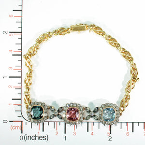 Late Victorian Gemstone Diamond Bracelet 18k Gold Tourmaline Aquamarine