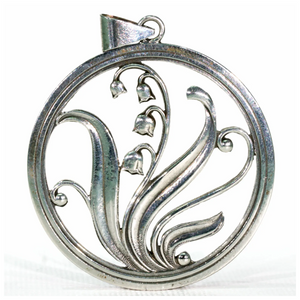 Mid-Century Danish Silver Pendant Lily of the Valley Round