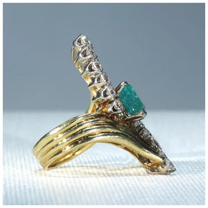 Mid-Century Emerald Diamond Cocktail Ring