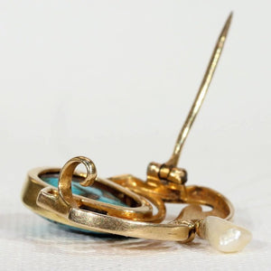 Murrle Bennet and Co. Art Nouveau Turquoise Gold Brooch Pin Pearl Drop