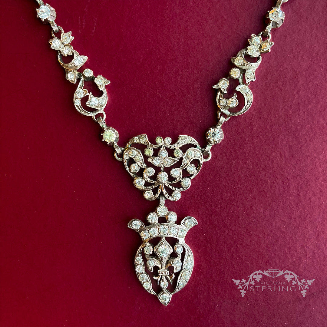 Silver French Fleur-de-lis Antique Paste Necklace