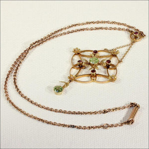 Antique Edwardian Peridot and Garnet Necklace in 9k Gold