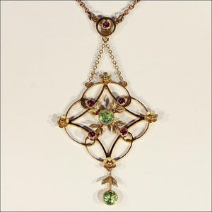 Antique Edwardian Peridot and Garnet Necklace in 9k Gold